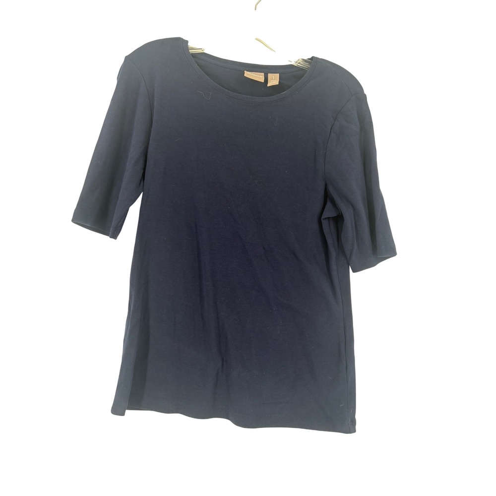 Chicos Navy Blue 3/4 Sleeve‎ Crew Neck Tunic Top Size 1